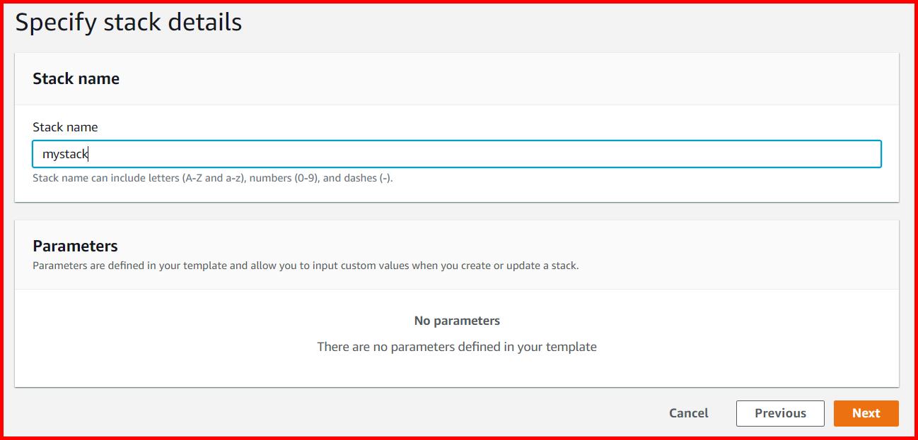 Picture showing the screen for specifying the stack name